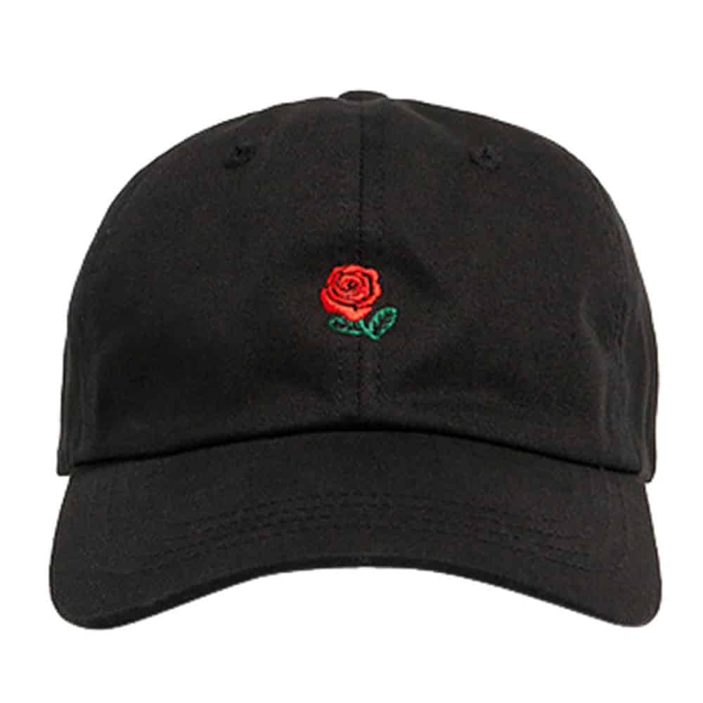 black baseball cap with rose